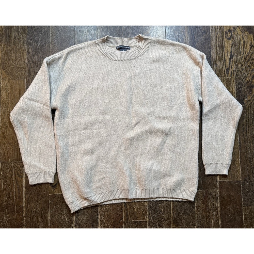 Chelsea & Theodore Sweater Women's Size M Crew Neck Beige Pullover Long Sleeve